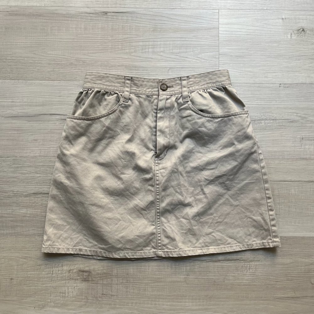 Tsumori Chisato Cotton Heart Pocket Mini Skirt in grey/light beige, size 26"/S